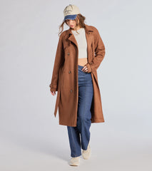 City In Style Belted Faux Suede Trench Coat