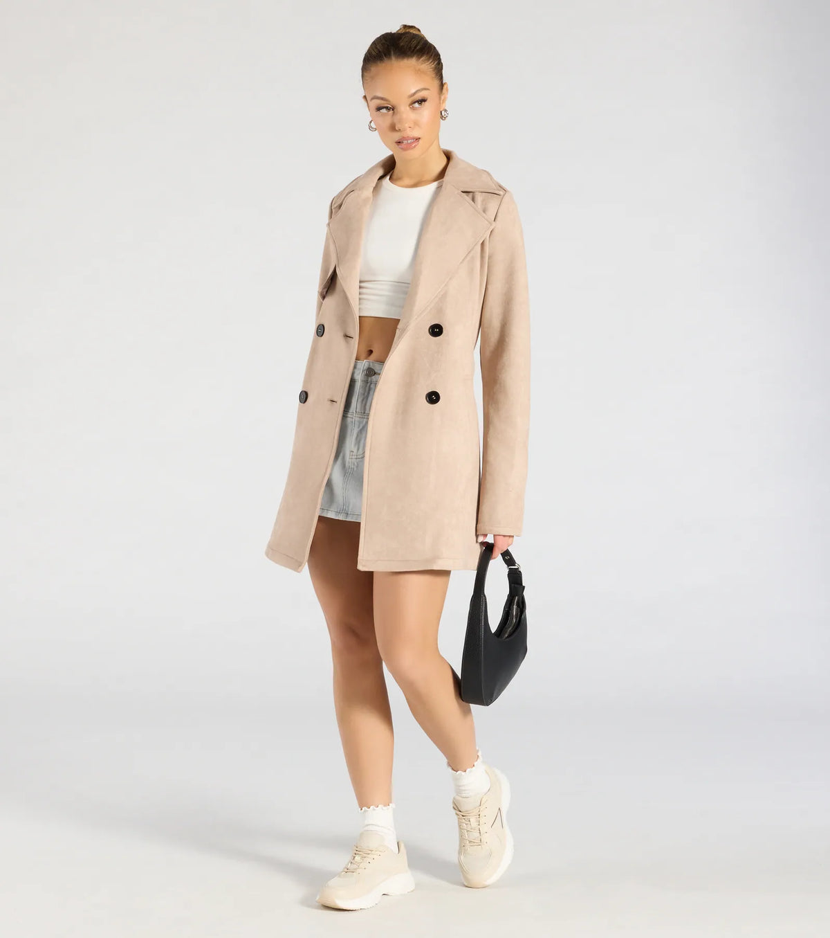 Eye For Style Belted Faux Suede Trench Coat