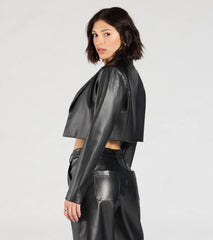 Chic Layer Faux Leather Cropped Blazer