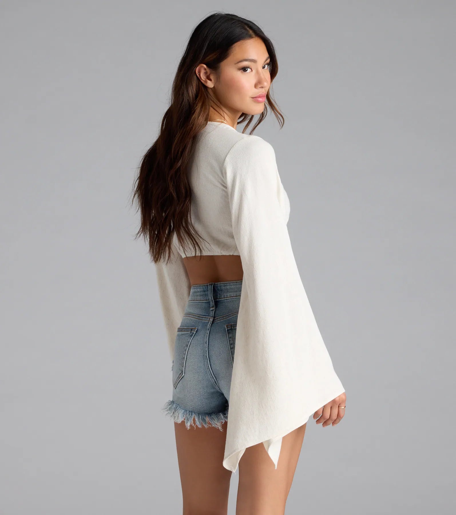 Bring The Drama Bell Sleeve Tie Front Crop Top