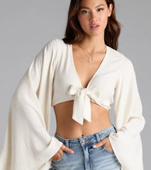 Bring The Drama Bell Sleeve Tie Front Crop Top