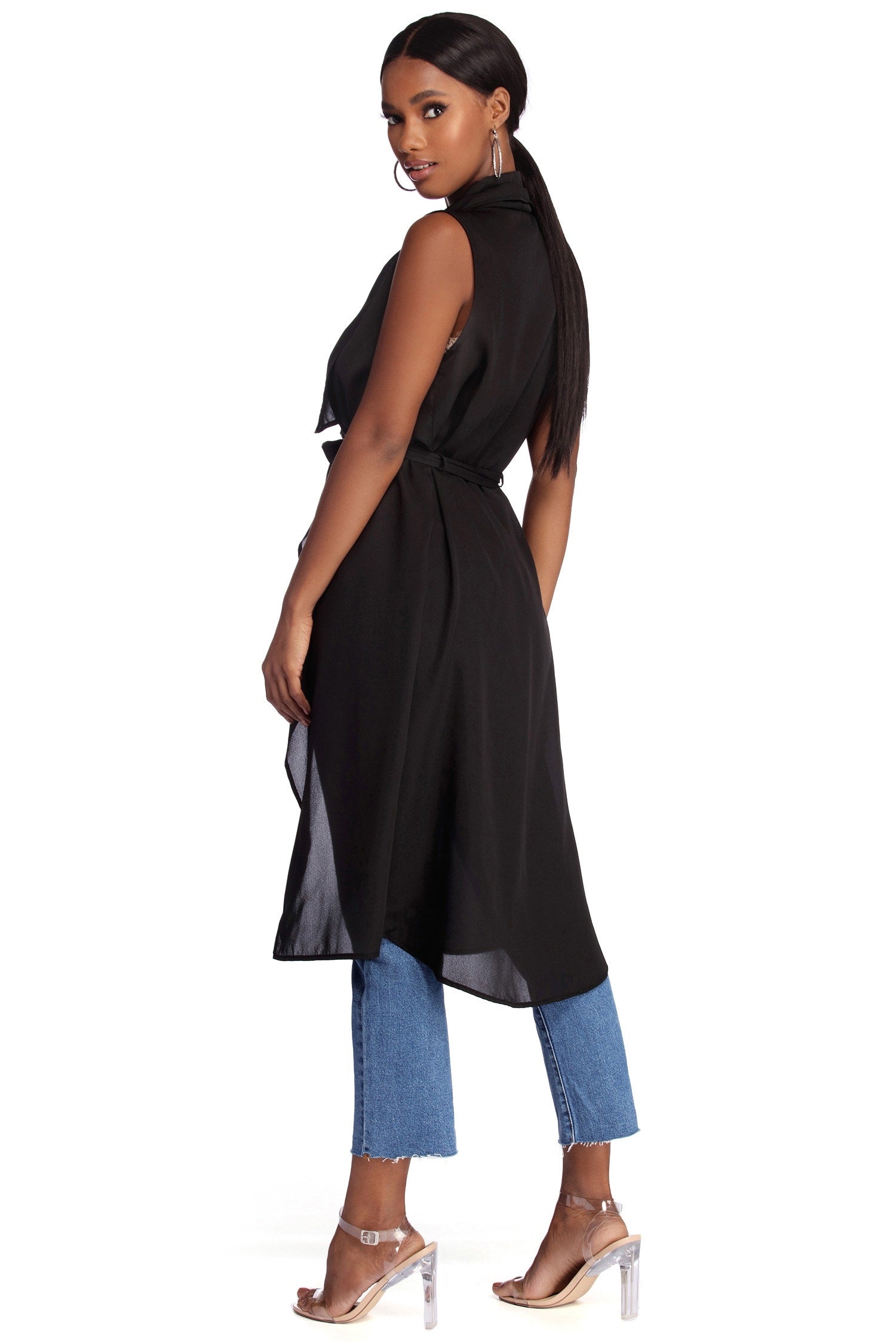 Drape Front Tie Waist Vest