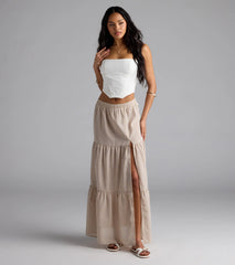 Vintage Charm Gingham Slit Peasant Maxi Skirt