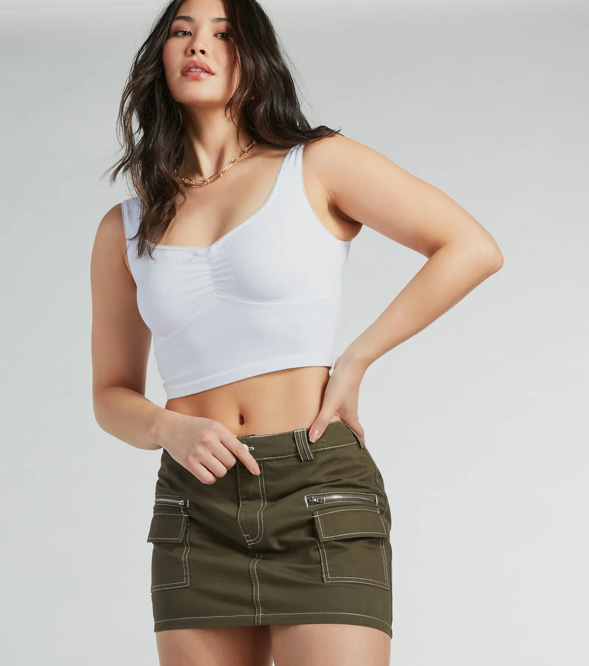 Trendsetting Confidence High Rise Cargo Mini Skirt
