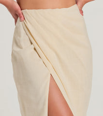 Summer Chic High-Rise Wrap-Slit Midi Skirt