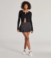 Preppy Chic Drop Waist Pleated Corduroy Mini Skirt