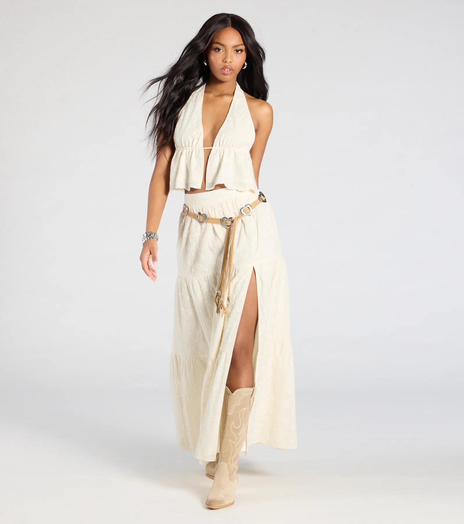 Free Spirit High-Rise Embroidered Slit Maxi Skirt