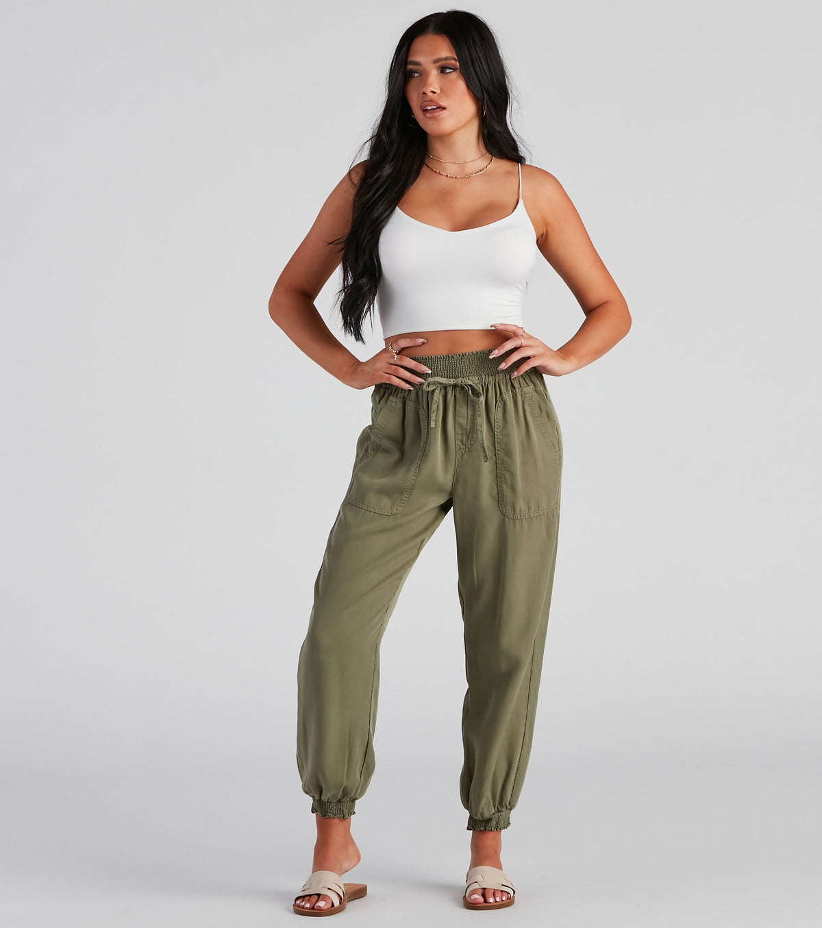 Coffee Break Smock Tie Waist Joggers