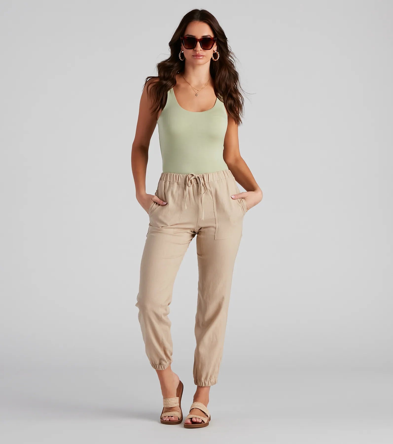 Seashore Stroll Drawstring Linen Joggers