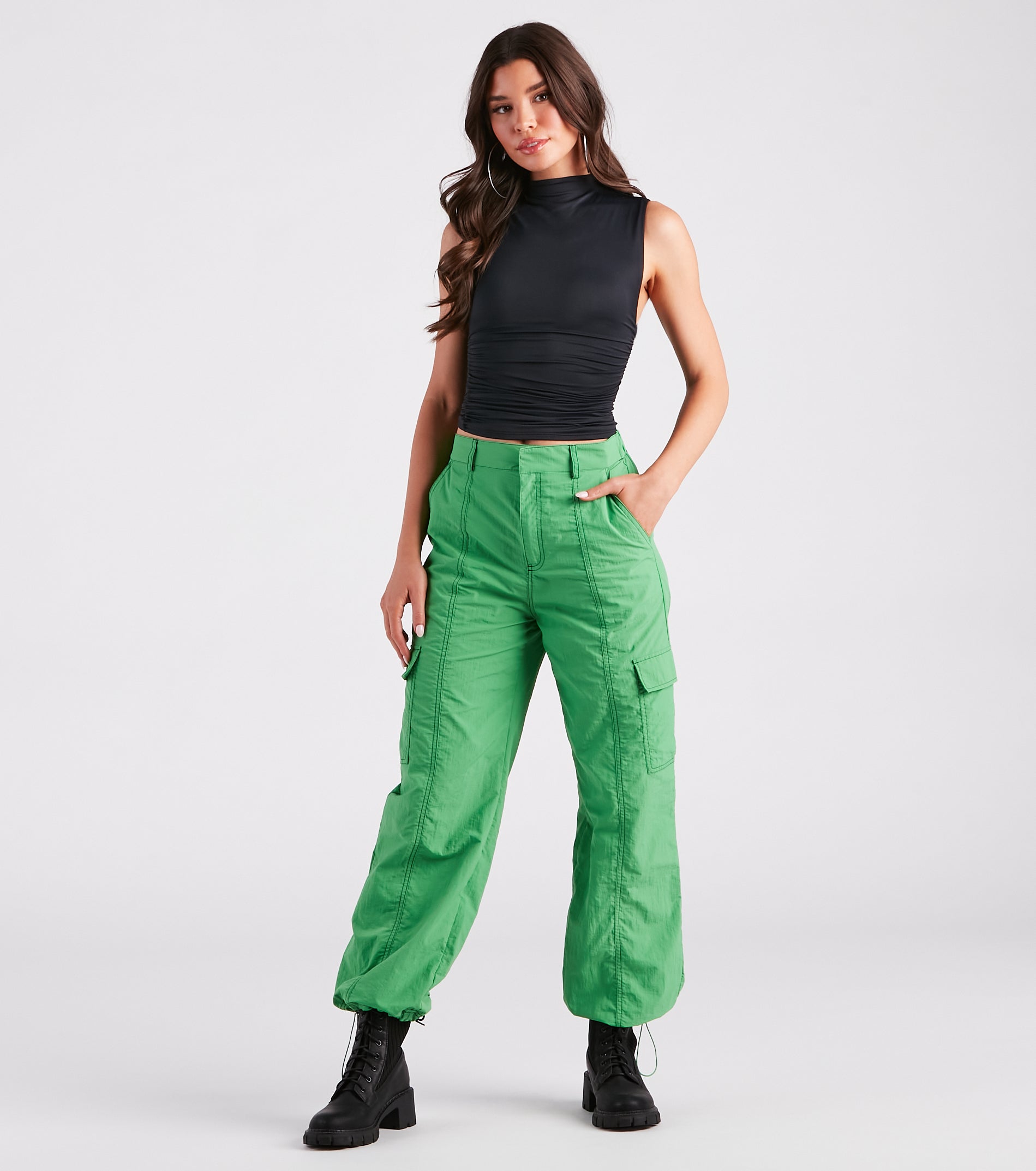 The Bottom Line High-Rise Parachute Cargo Pants