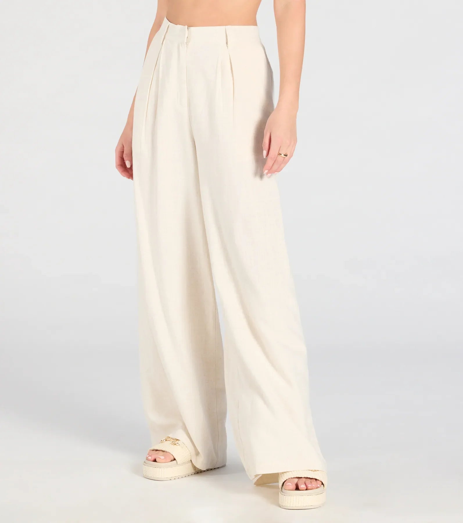 Beachy Chic Wide-Leg Trouser Pants With Linen