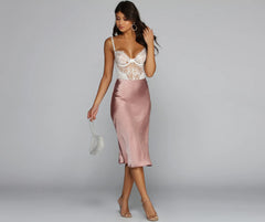 Midi Ground Satin Skirt