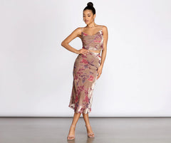 Velvet Floral Burnout Midi Skirt