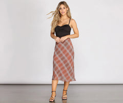 Plaid Chiffon Midi Skirt