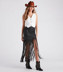 Fun Times Faux Leather Long Fringe Skirt