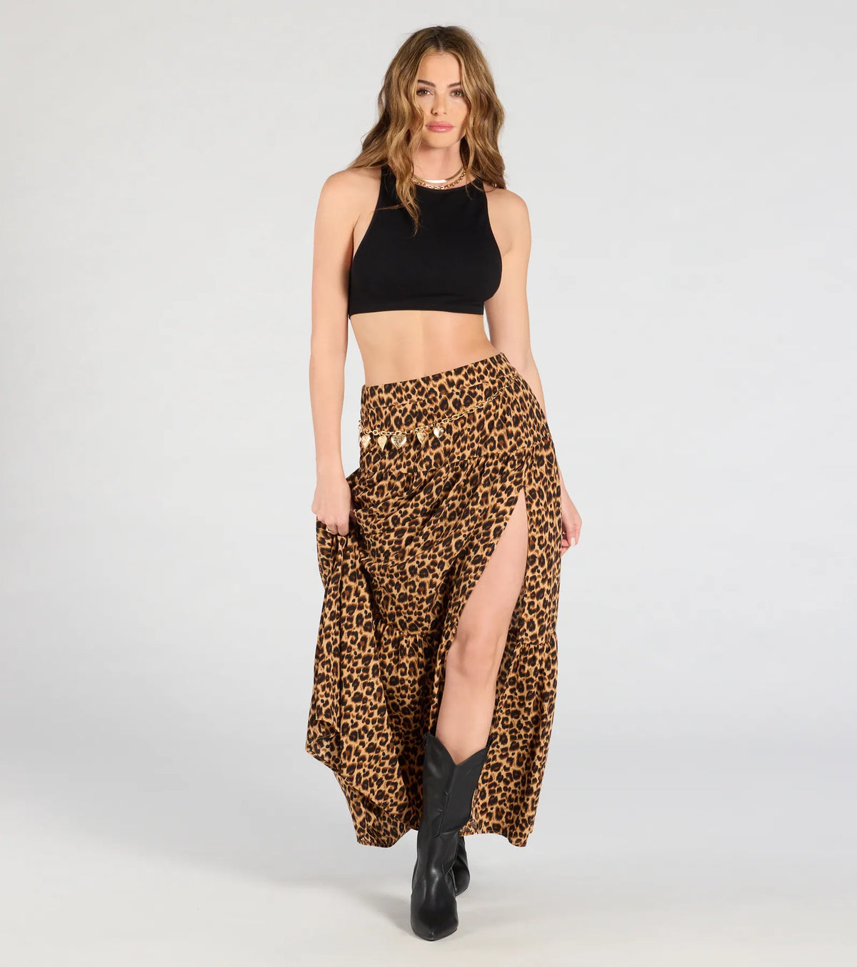 On The Prowl High-Rise Slit Leopard Maxi Skirt