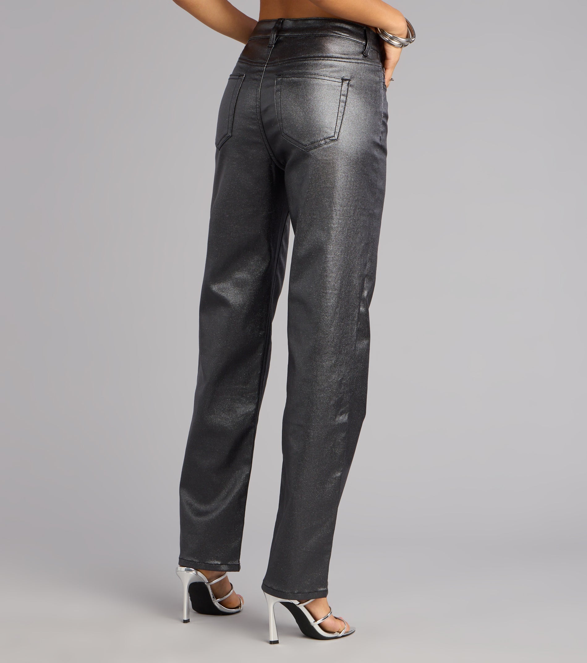 On the Glow Coated Glitter Straight-Leg Pants