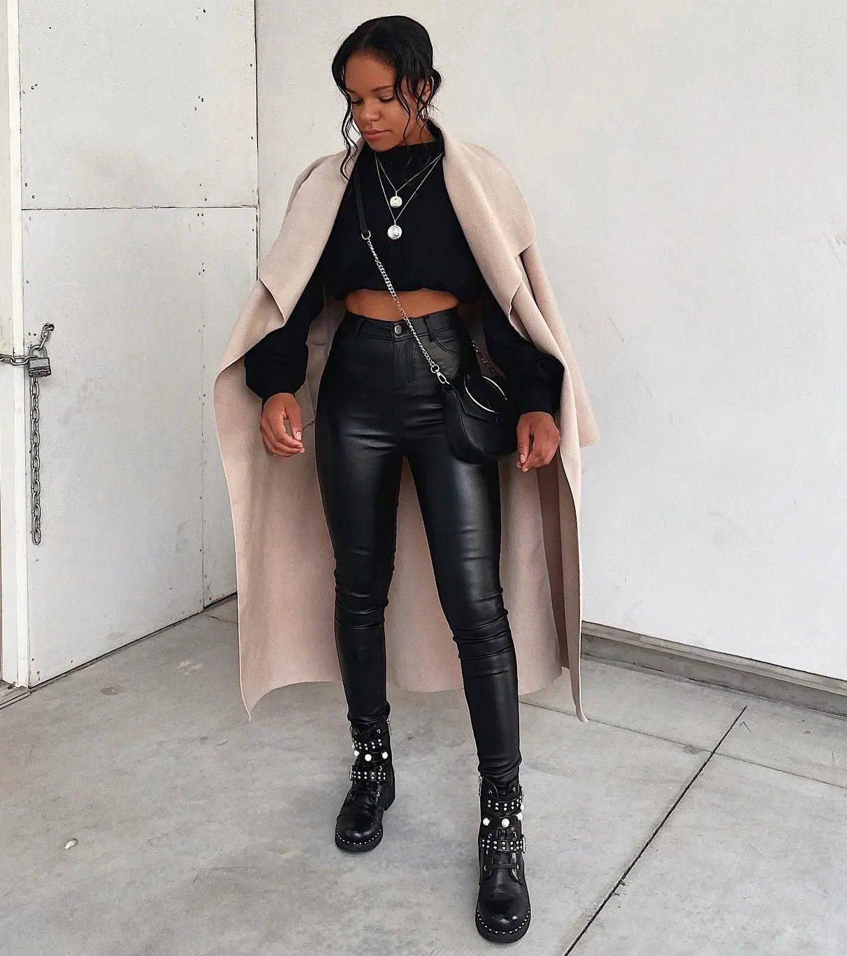 High-Rise Coated Skinny Pants