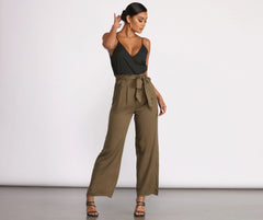 Two Tone Sleeveless V-Neck Paperbag Jumpsuit