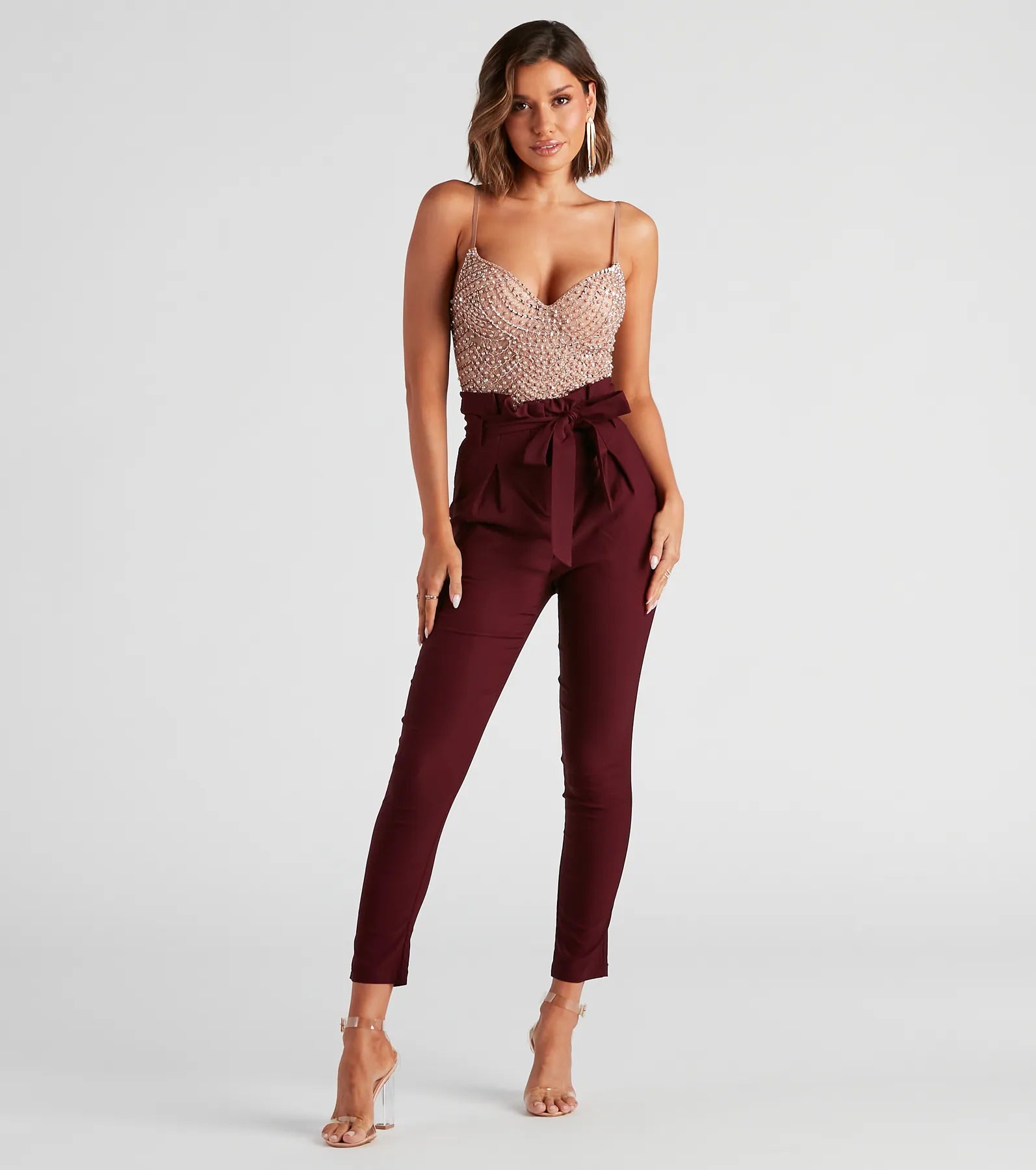 High Waist Paperbag Skinny Dress Pants