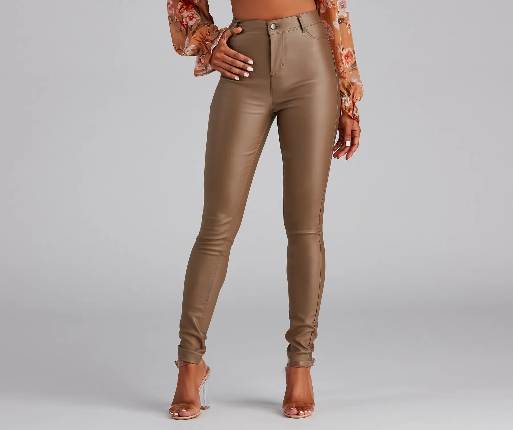 High-Rise Coated Skinny Pants