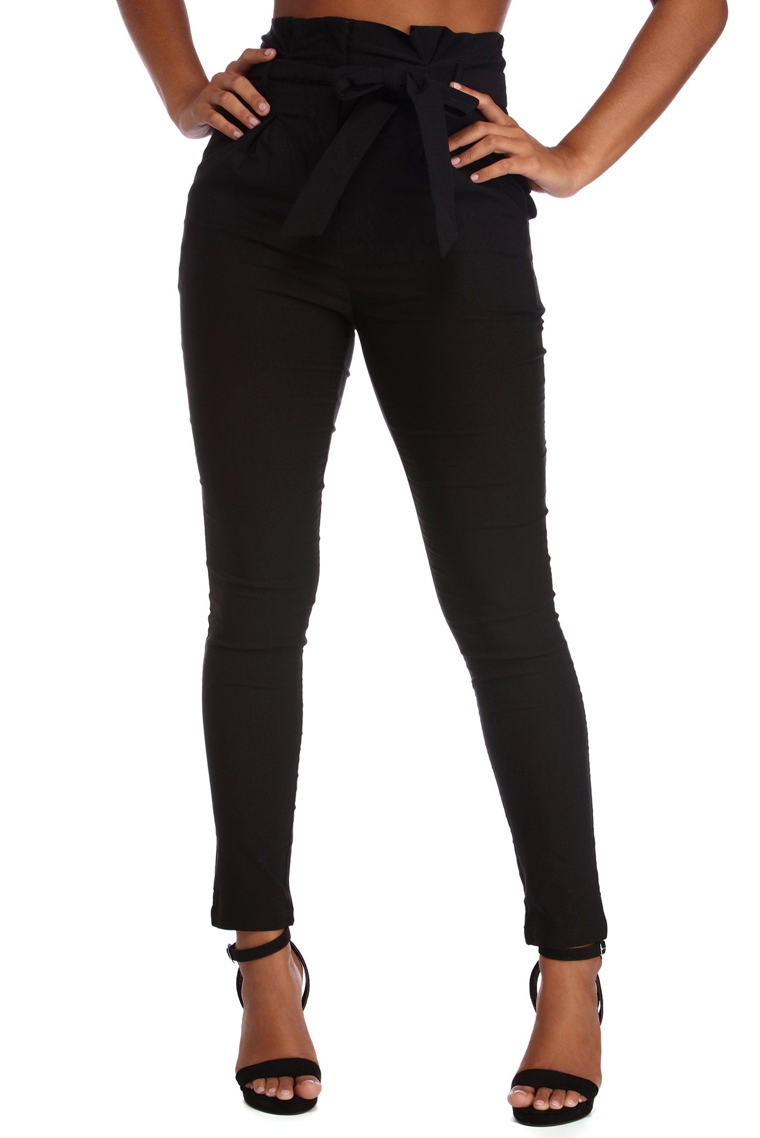 High Waist Paperbag Skinny Dress Pants