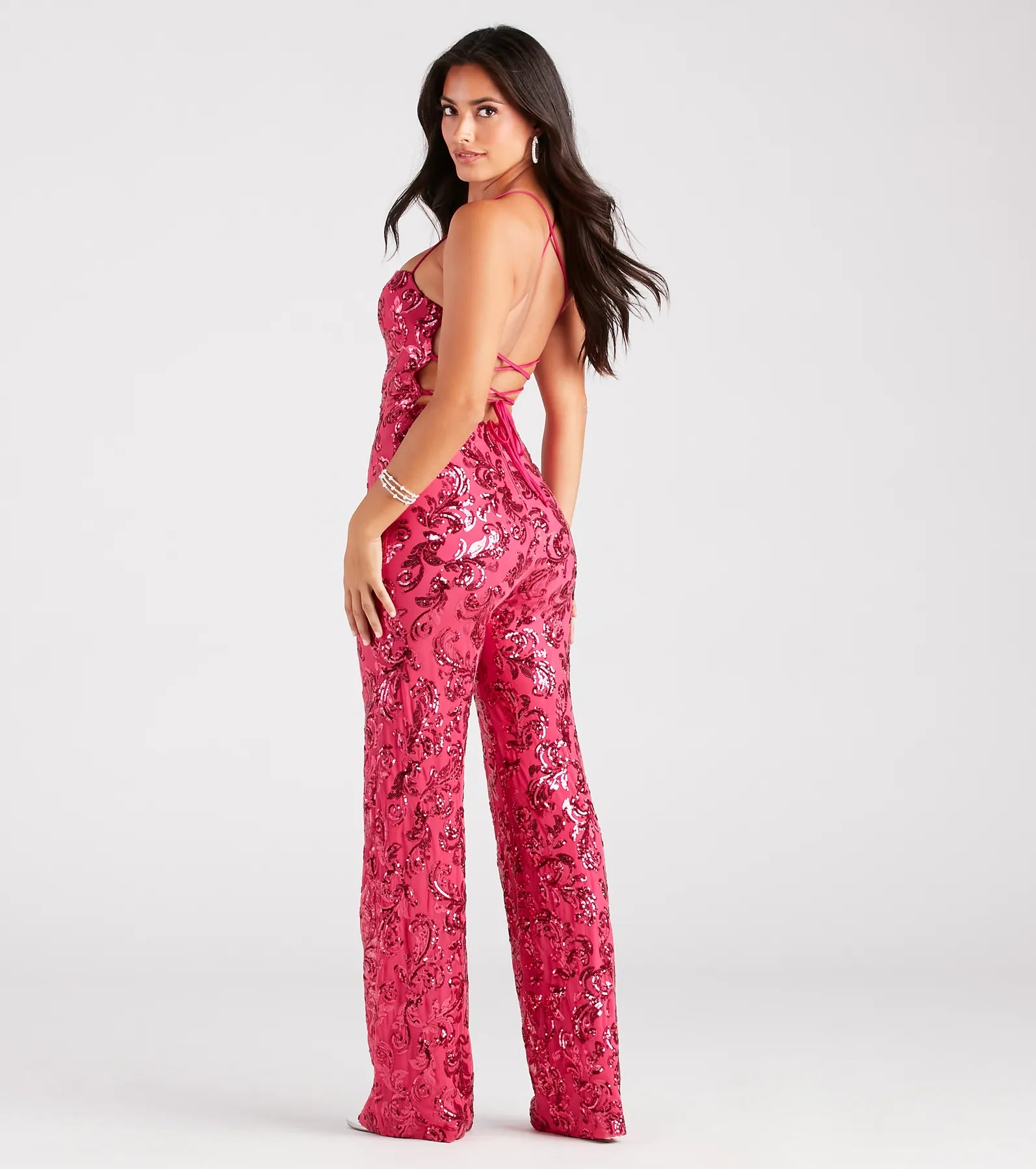 Radiate In Sequins Lace-Up Jumpsuit