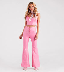 Fashion Doll Rhinestone Faux Leather Flare Pants