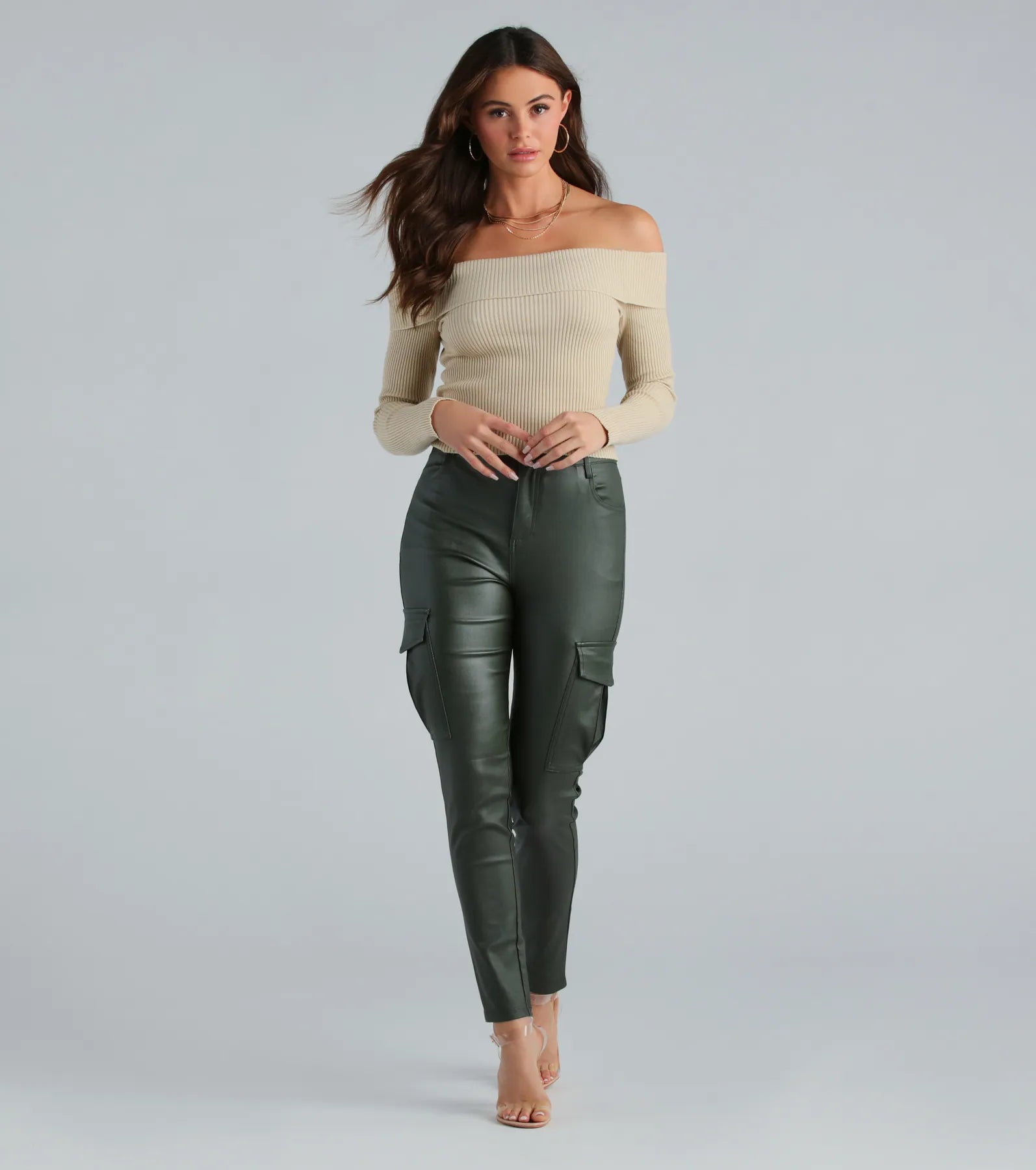 Casually Elevated Faux Leather Cargo Pants