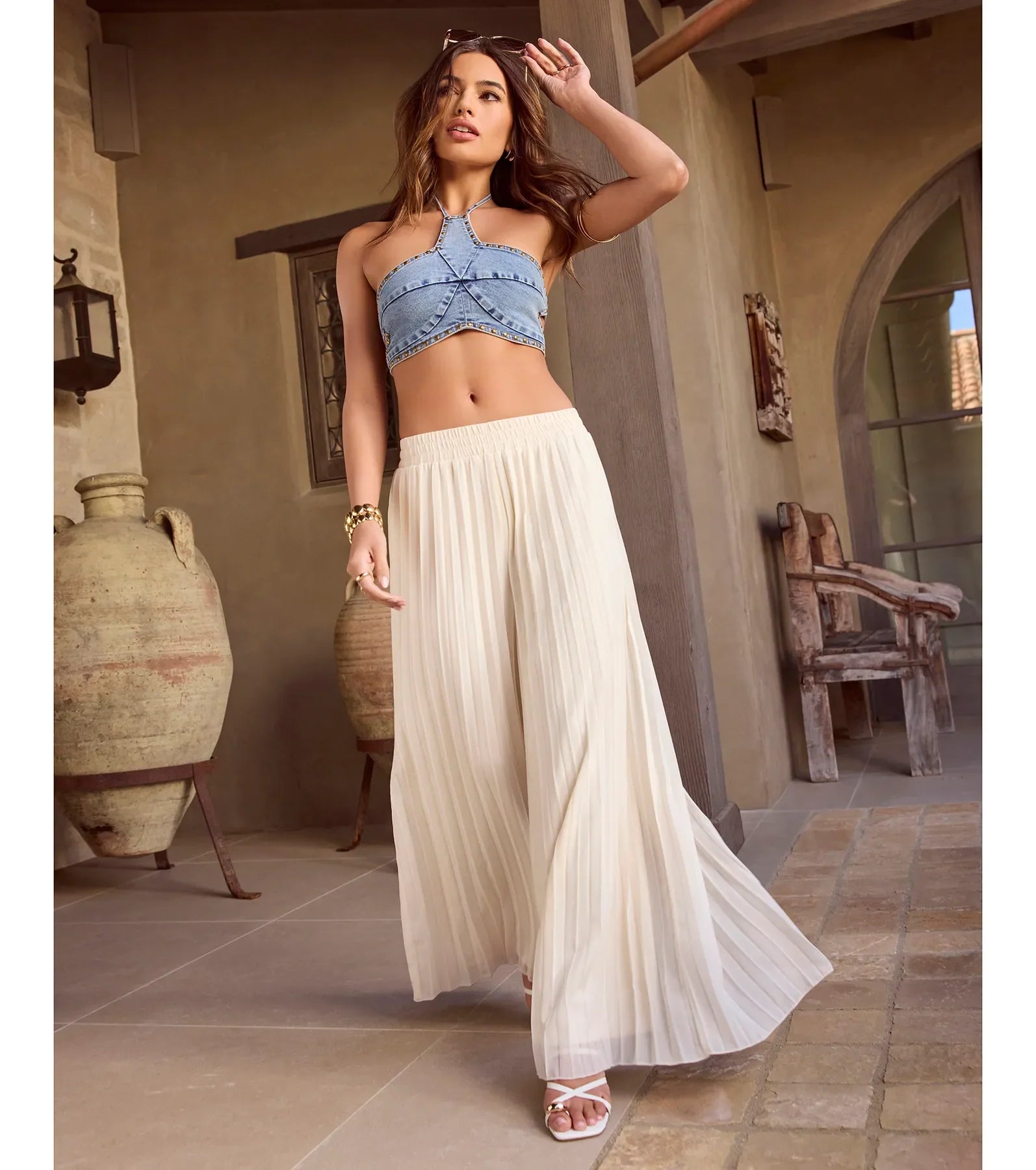 Pretty Pleats High-Rise Chiffon Palazzo Pants