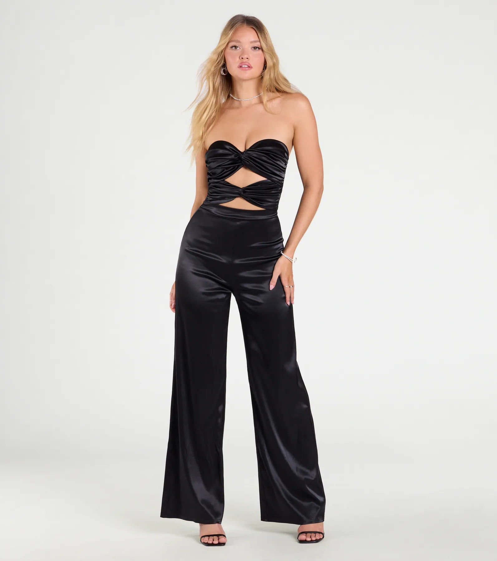 Late Nights Cutout Satin Wide-Leg Jumpsuit