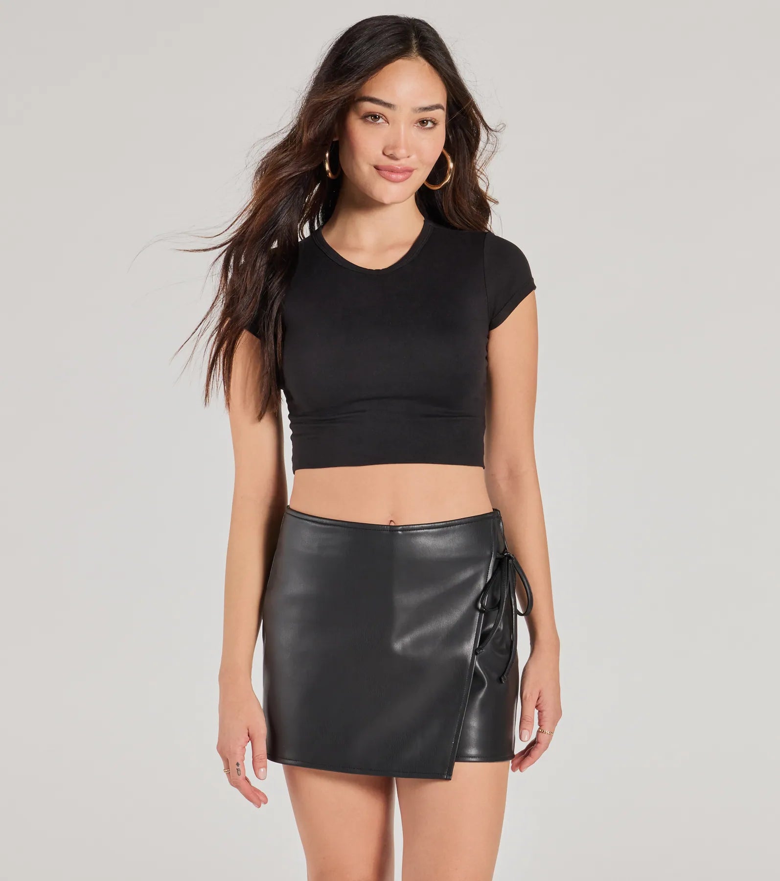 Sleek Moment Tie-Waist Faux Leather Skort