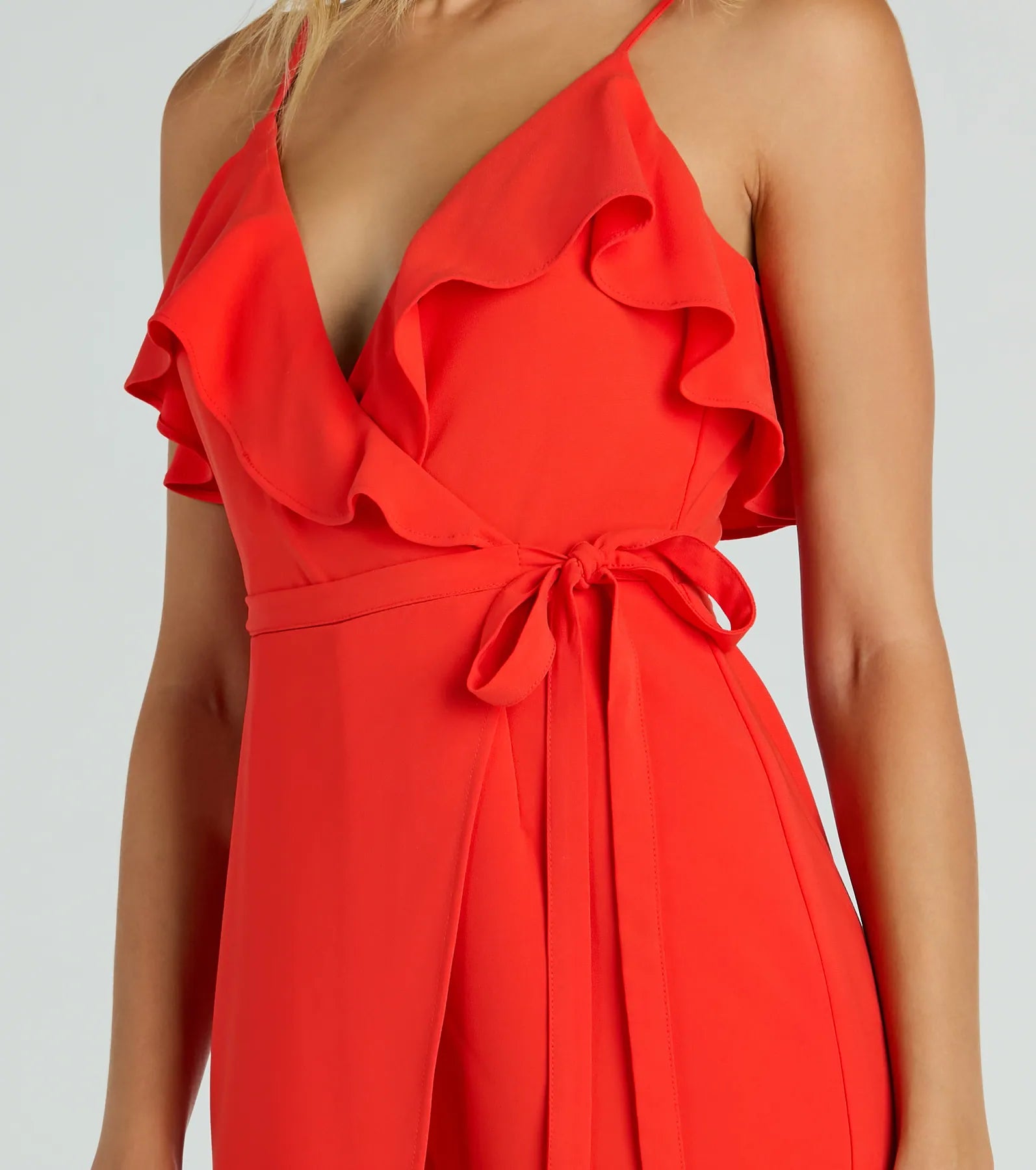 Chic Season Ruffled Wrap-Front Woven Romper