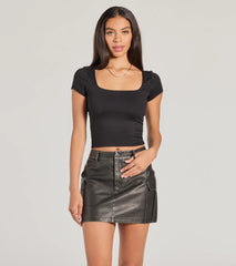 Edgy Cuteness High-Rise Cargo Faux Leather Mini Skort
