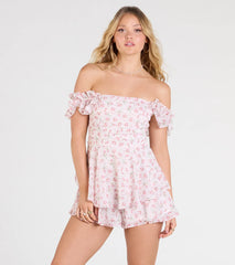 Brunch At Noon Off-The-Shoulder Floral Romper