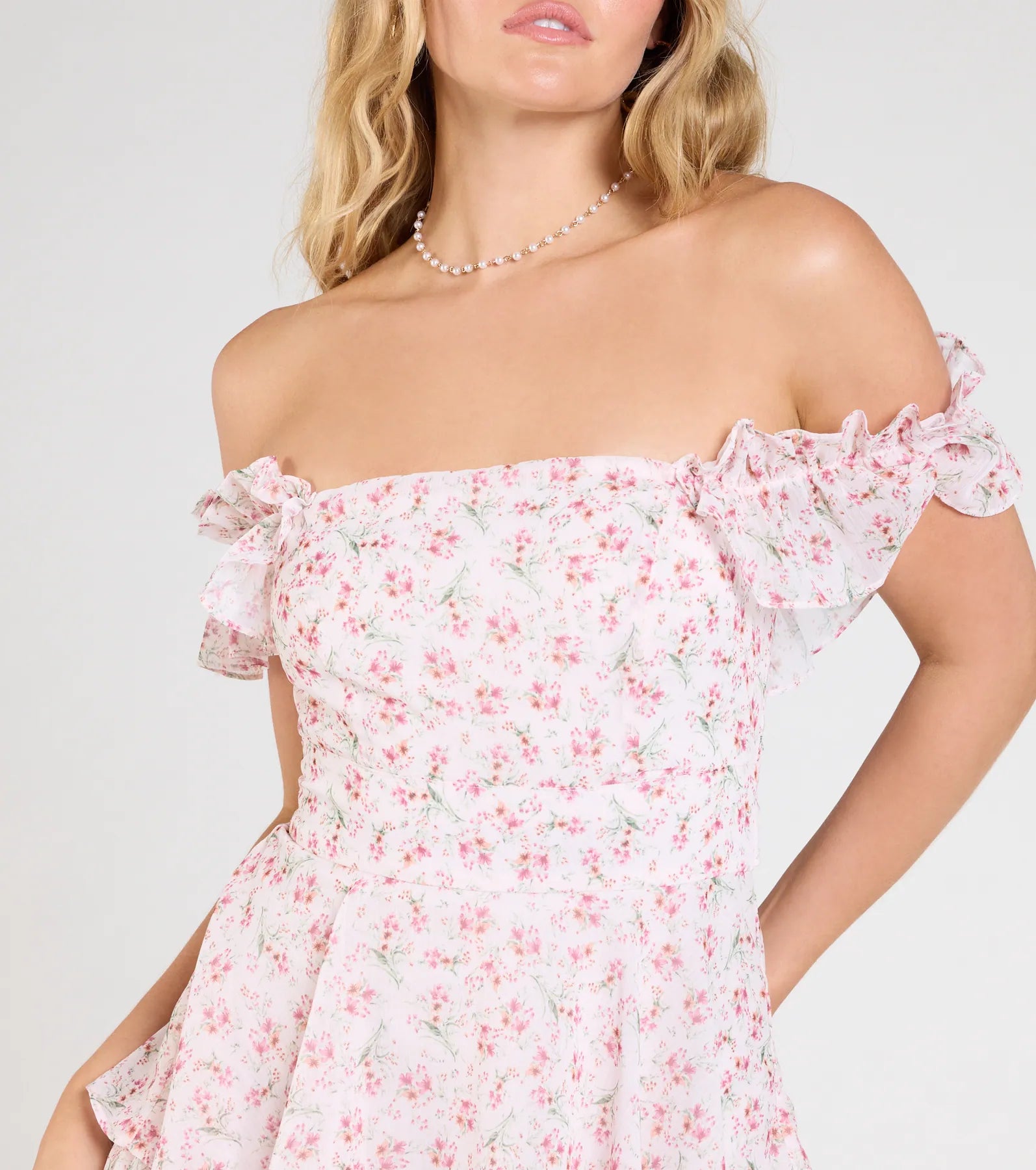 Brunch At Noon Off-The-Shoulder Floral Romper