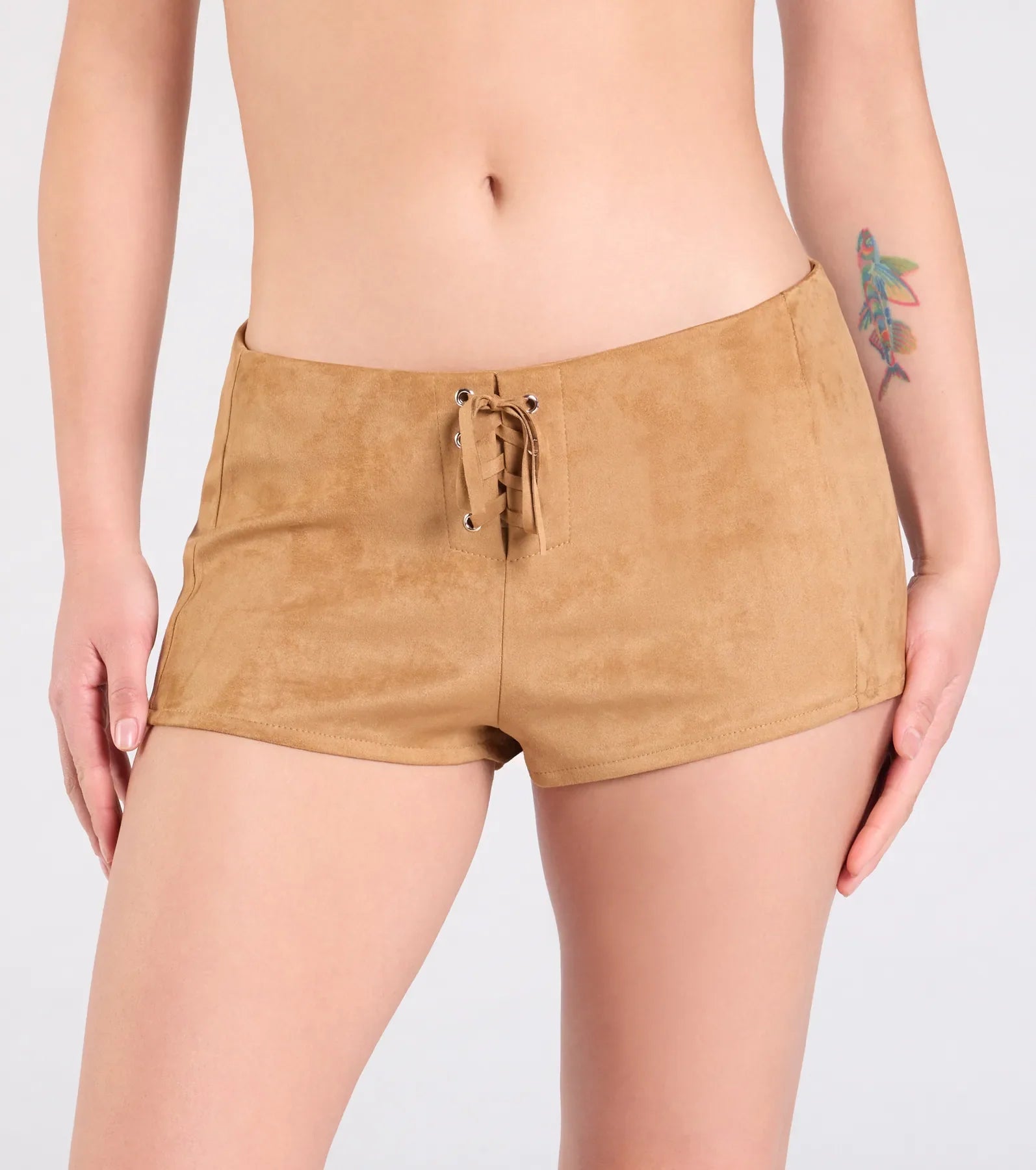 Sweet Beginnings Lace-Up Faux Suede Hot Shorts