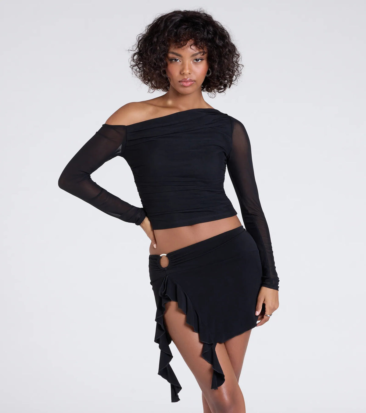 Feeling Myself Slit Ruffle Mini Skirt