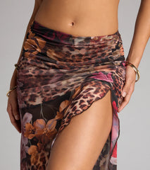 Wild Card Leopard Floral Print Maxi Skirt