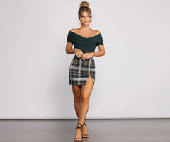 Chic In Plaid Knit Mini Skirt