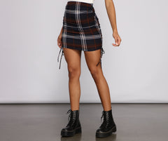 Plaid Perfection Ruched Mini Skirt