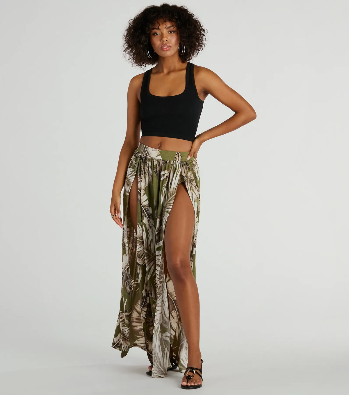 Tropical Breeze Printed Dual-Slit Maxi Skirt
