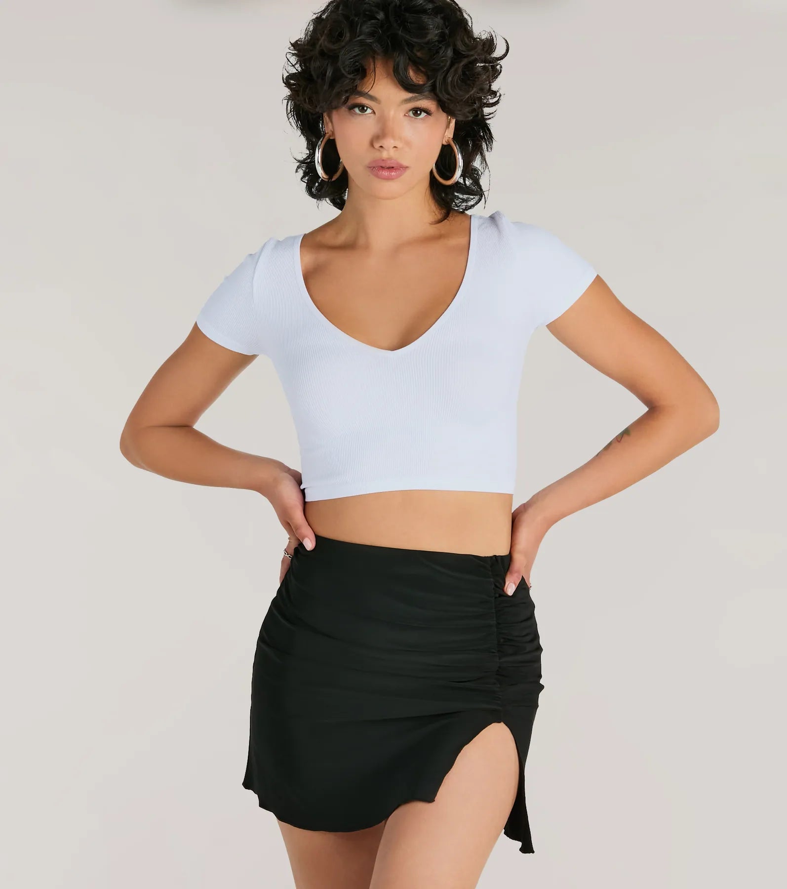 Solid Ten High Rise Slit Bodycon Mini Skirt