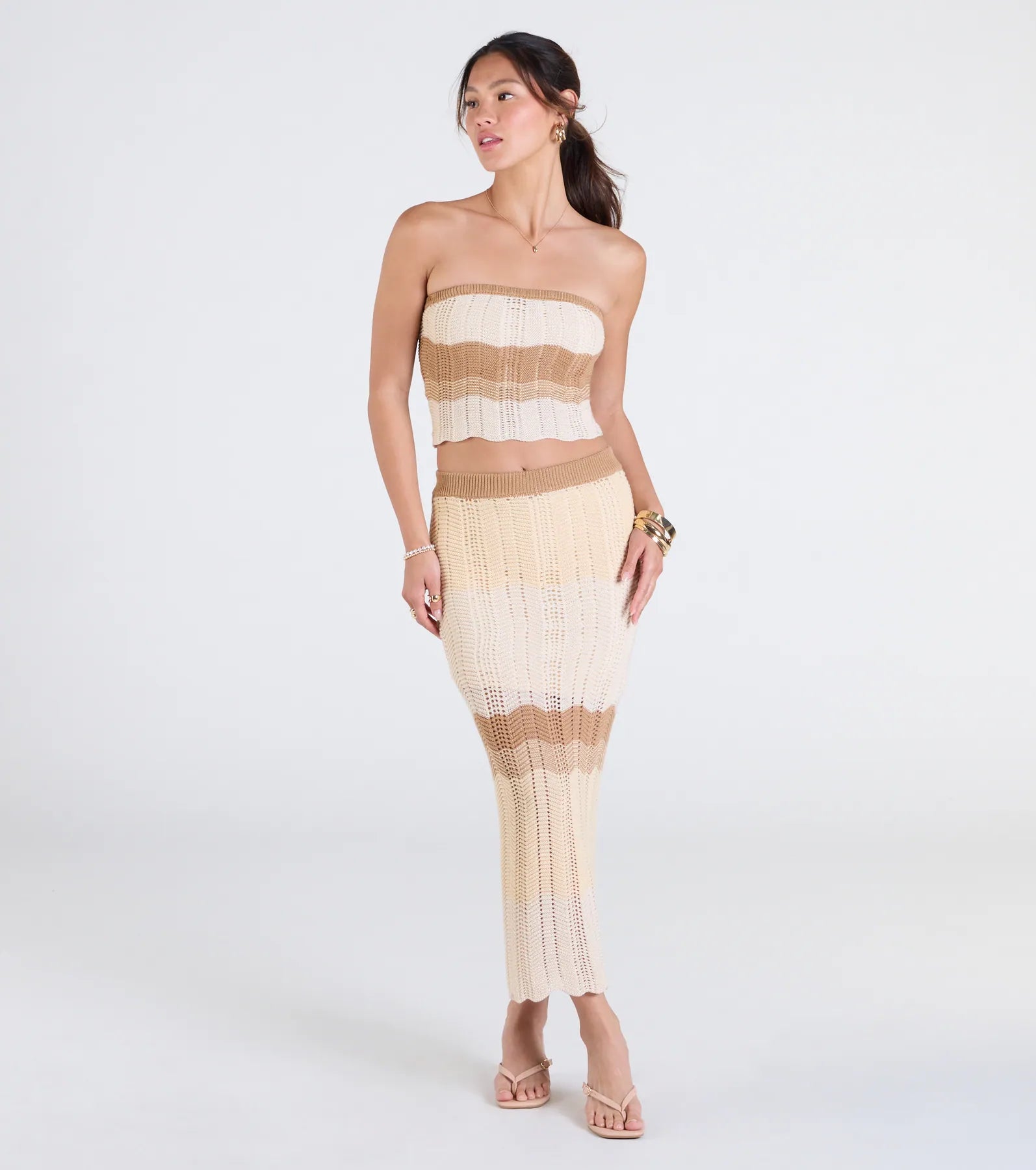 Trendy Match Chevron Knit Midi Skirt