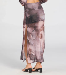 Heavenly Match Floral Slit Midi Skirt