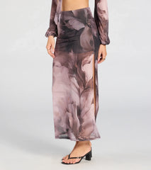 Heavenly Match Floral Slit Midi Skirt