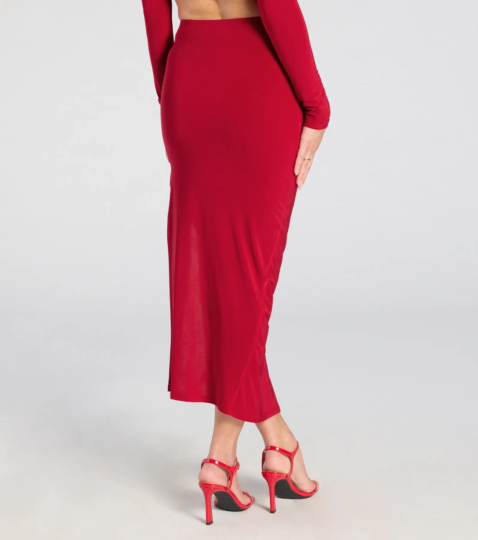 Bold Staple Ruched Asymmetrical Midi Skirt