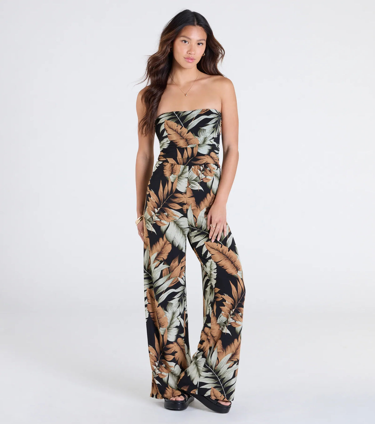 Tropical Breeze Strapless Wide-Leg Jumpsuit