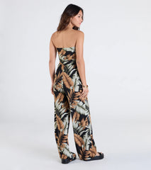 Tropical Breeze Strapless Wide-Leg Jumpsuit