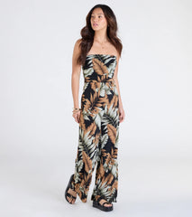 Tropical Breeze Strapless Wide-Leg Jumpsuit
